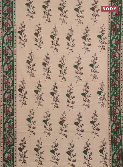 Kalamkari cotton saree beige and green with allover butta prints and printed border