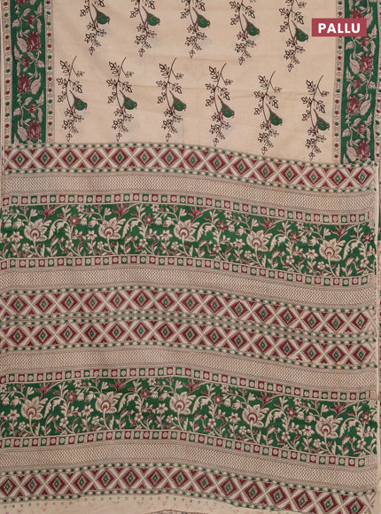 Kalamkari cotton saree beige and green with allover butta prints and printed border