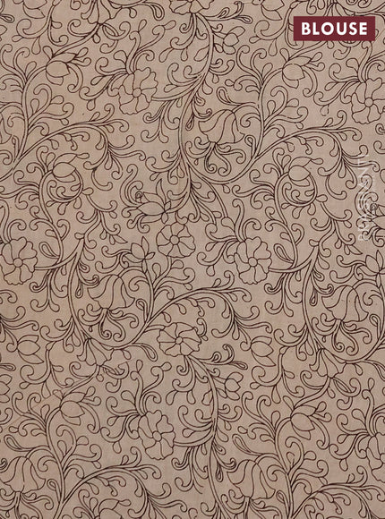 Kalamkari cotton saree beige and green with allover butta prints and printed border
