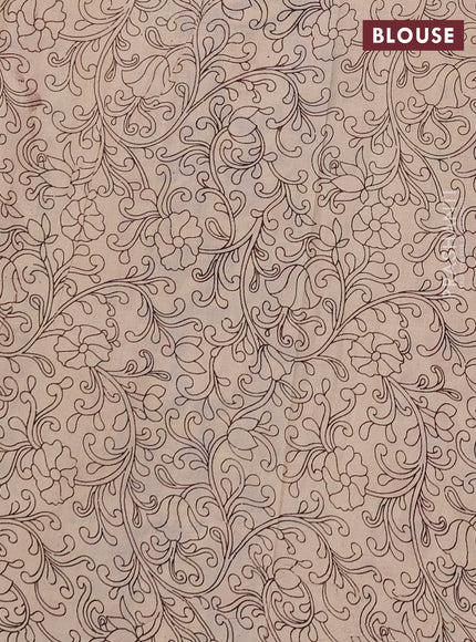Kalamkari cotton saree beige and blue with allover butta prints and printed border
