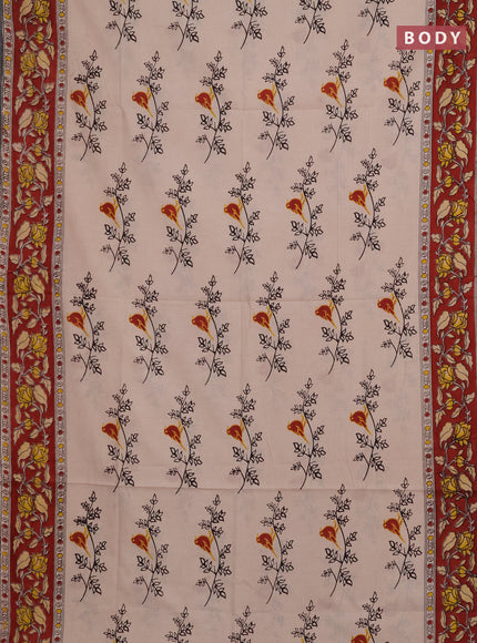 Kalamkari cotton saree beige and maroon with allover butta prints and printed border