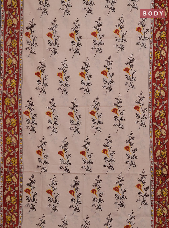 Kalamkari cotton saree beige and maroon with allover butta prints and printed border