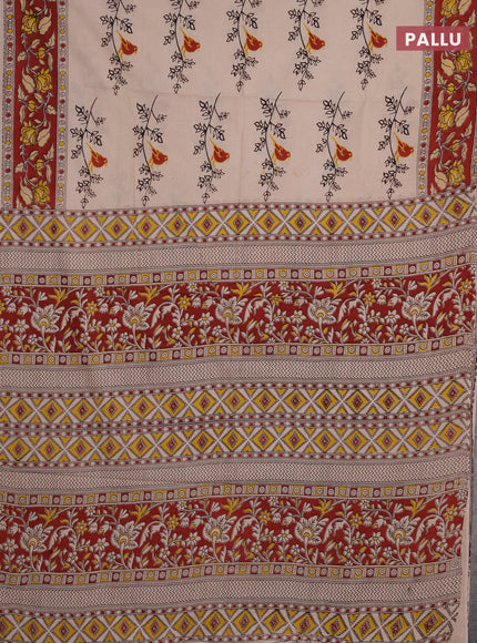 Kalamkari cotton saree beige and maroon with allover butta prints and printed border