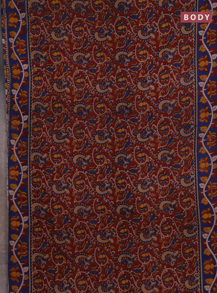 Kalamkari cotton saree deep maroon and blue with allover prints and printed border