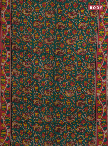 Kalamkari cotton saree green and pink with allover prints and printed border