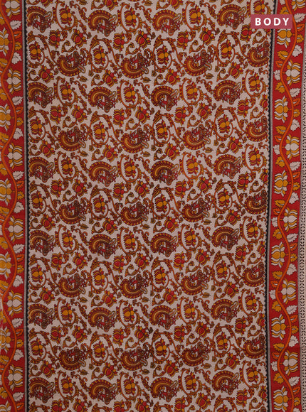 Kalamkari cotton saree red and yellow with allover prints and printed border
