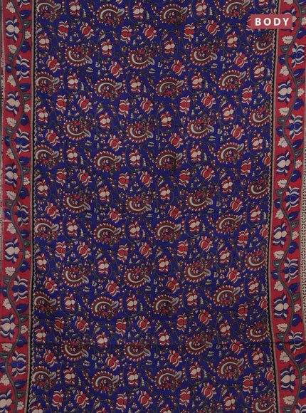 Kalamkari cotton saree blue and pink with allover prints and printed border