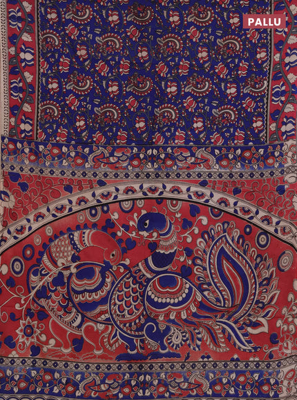 Kalamkari cotton saree blue and pink with allover prints and printed border