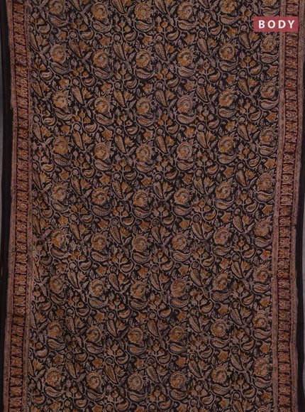 Kalamkari cotton saree coffee brown and wine shade with allover block prints and printed border
