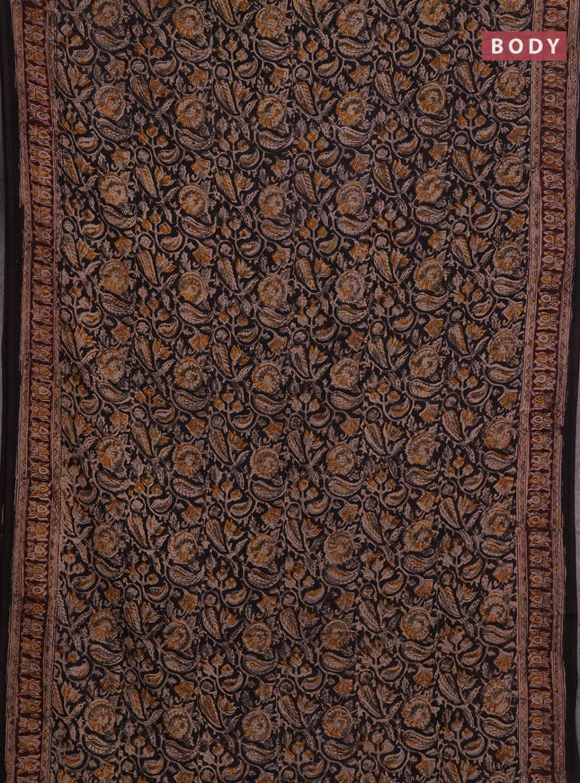 Kalamkari cotton saree coffee brown and wine shade with allover block prints and printed border