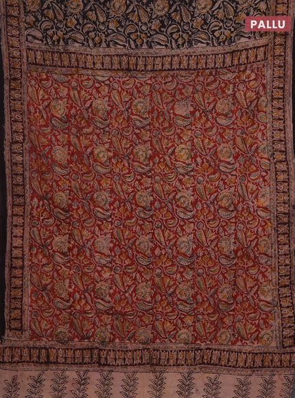 Kalamkari cotton saree coffee brown and wine shade with allover block prints and printed border