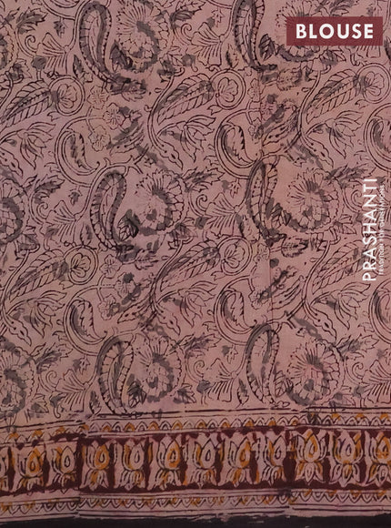 Kalamkari cotton saree coffee brown and wine shade with allover block prints and printed border