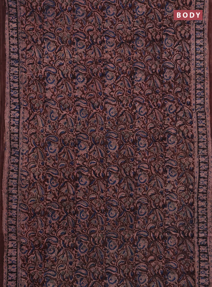 Kalamkari cotton saree wine shade and black with allover block prints and printed border
