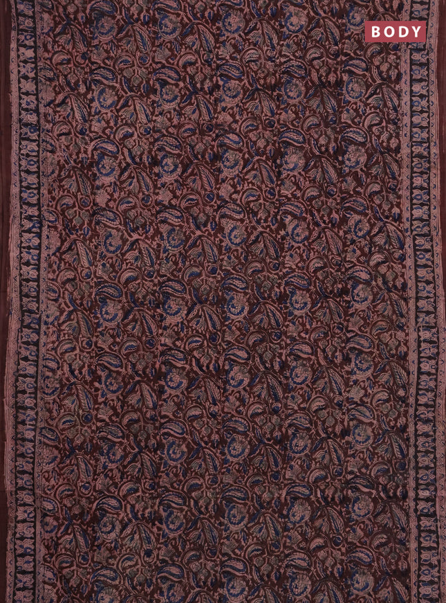 Kalamkari cotton saree wine shade and black with allover block prints and printed border