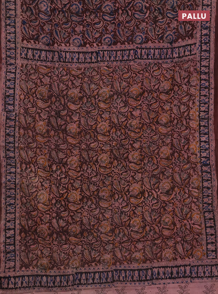 Kalamkari cotton saree wine shade and black with allover block prints and printed border