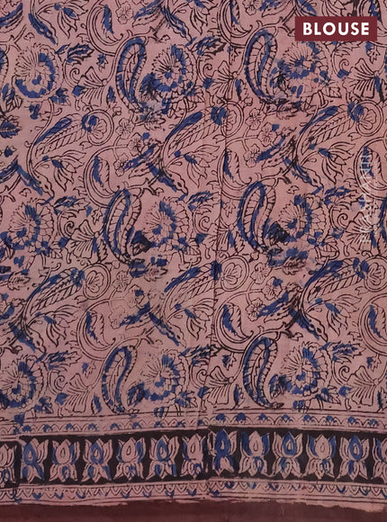 Kalamkari cotton saree wine shade and black with allover block prints and printed border