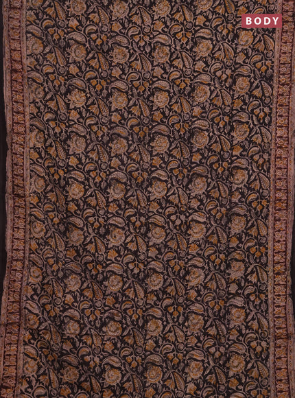 Kalamkari cotton saree black and wine shade with allover block prints and printed border