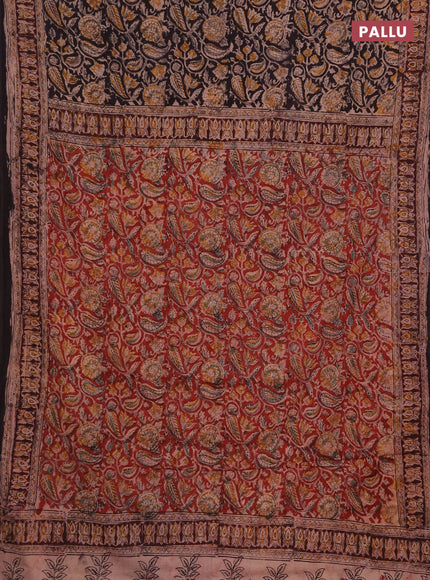 Kalamkari cotton saree black and wine shade with allover block prints and printed border