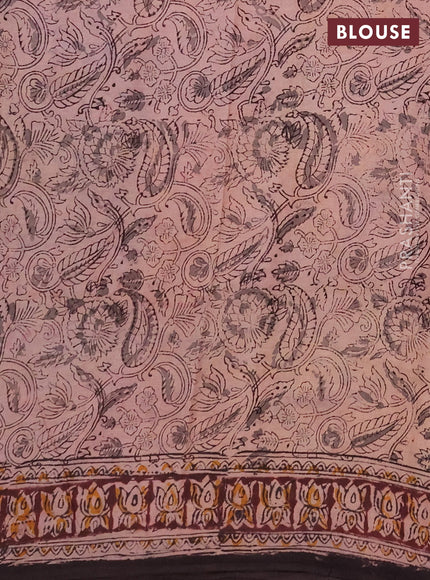 Kalamkari cotton saree black and wine shade with allover block prints and printed border