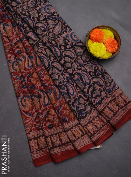 Kalamkari cotton saree maroon and wine shade with allover block prints and printed border