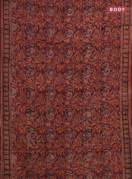 Kalamkari cotton saree maroon and wine shade with allover block prints and printed border
