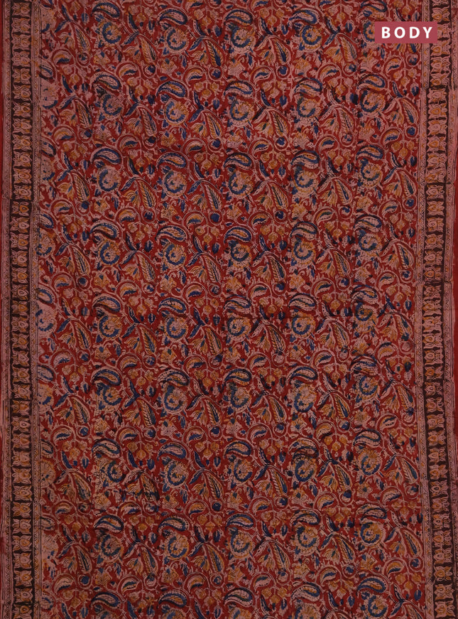 Kalamkari cotton saree maroon and wine shade with allover block prints and printed border