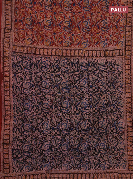 Kalamkari cotton saree maroon and wine shade with allover block prints and printed border