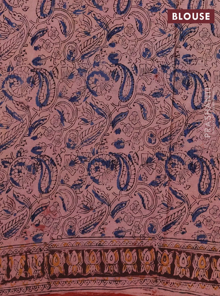 Kalamkari cotton saree maroon and wine shade with allover block prints and printed border