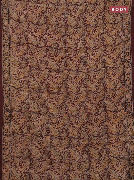 Kalamkari cotton saree coffee brown and black with allover block prints and printed border