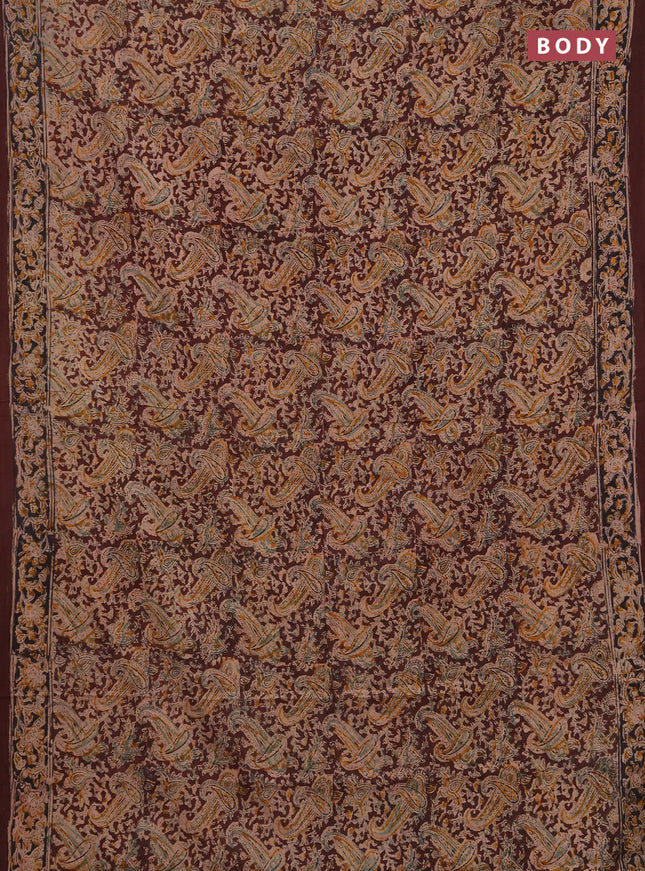 Kalamkari cotton saree coffee brown and black with allover block prints and printed border