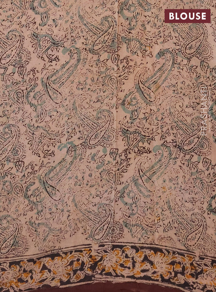 Kalamkari cotton saree coffee brown and black with allover block prints and printed border