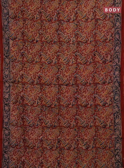 Kalamkari cotton saree maroon and black with allover block prints and printed border