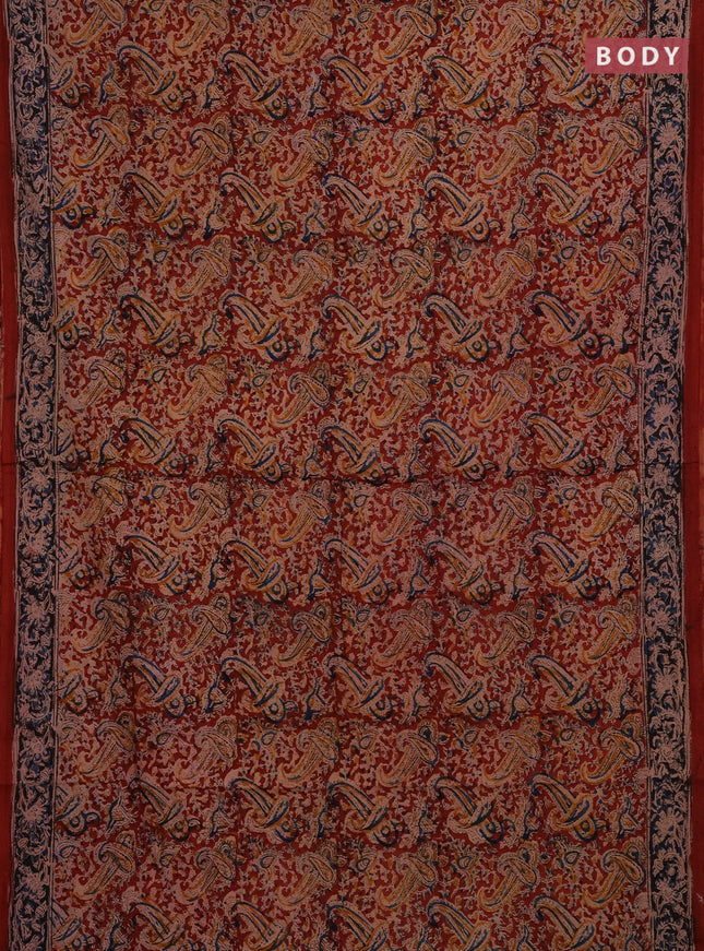 Kalamkari cotton saree maroon and black with allover block prints and printed border