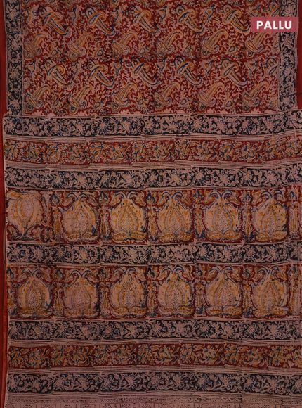Kalamkari cotton saree maroon and black with allover block prints and printed border