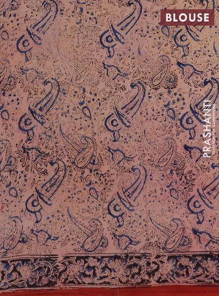 Kalamkari cotton saree maroon and black with allover block prints and printed border