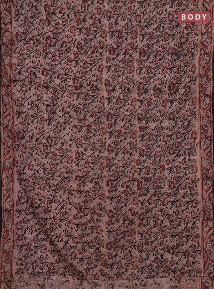 Kalamkari cotton saree black and maroon with allover block prints and printed border