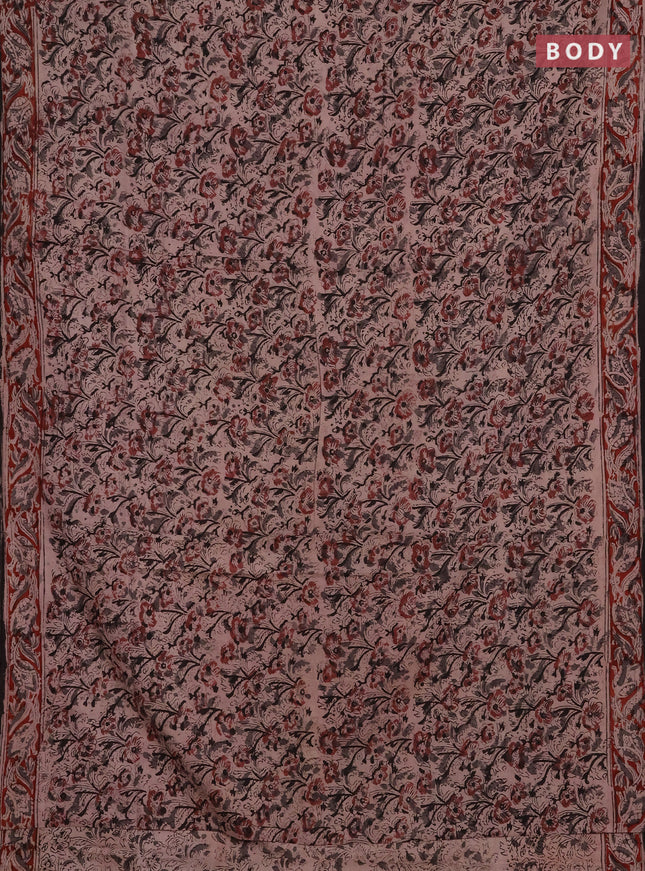Kalamkari cotton saree black and maroon with allover block prints and printed border