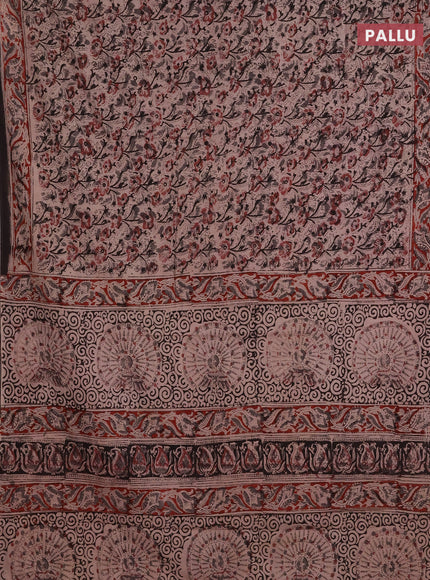 Kalamkari cotton saree black and maroon with allover block prints and printed border