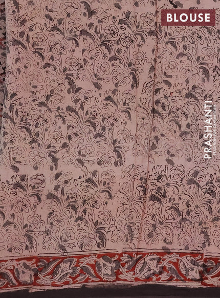 Kalamkari cotton saree black and maroon with allover block prints and printed border