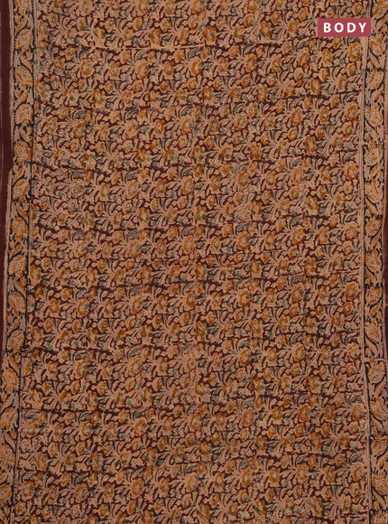 Kalamkari cotton saree coffee brown and black with allover block prints and printed border