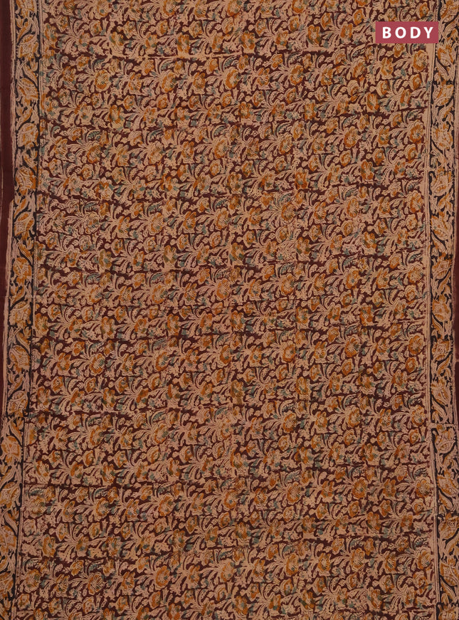 Kalamkari cotton saree coffee brown and black with allover block prints and printed border