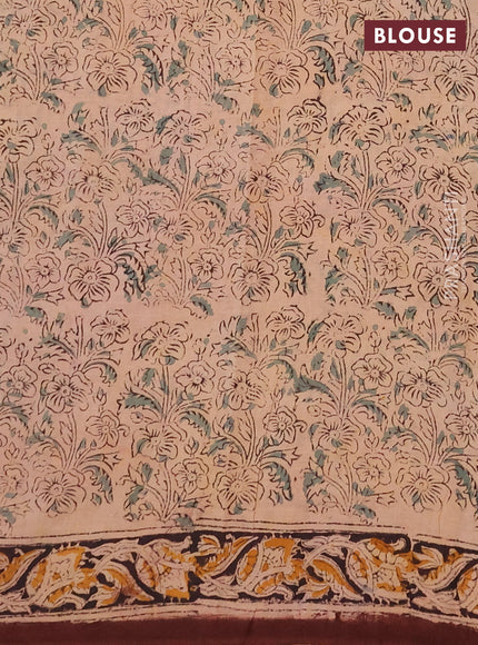 Kalamkari cotton saree coffee brown and black with allover block prints and printed border