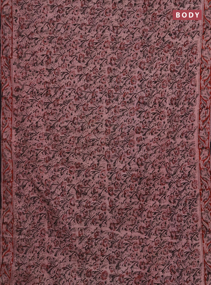 Kalamkari cotton saree black and maroon with allover block prints and printed border