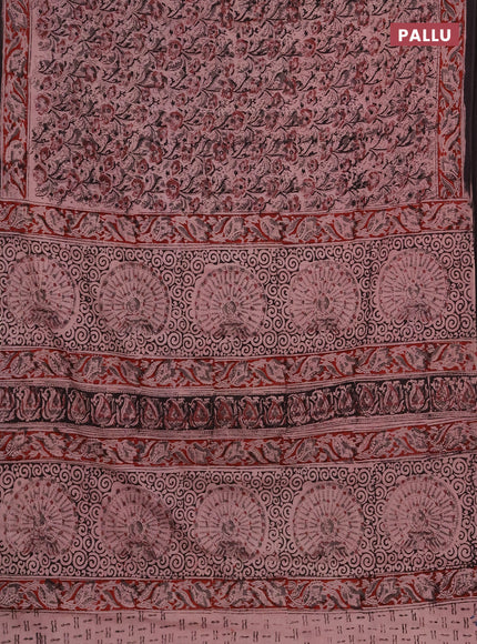 Kalamkari cotton saree black and maroon with allover block prints and printed border
