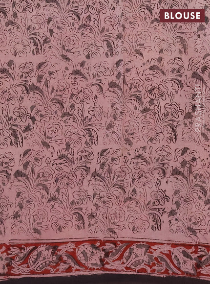 Kalamkari cotton saree black and maroon with allover block prints and printed border