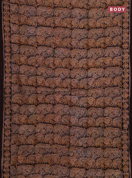 Kalamkari cotton saree coffee brown with allover block prints and printed border