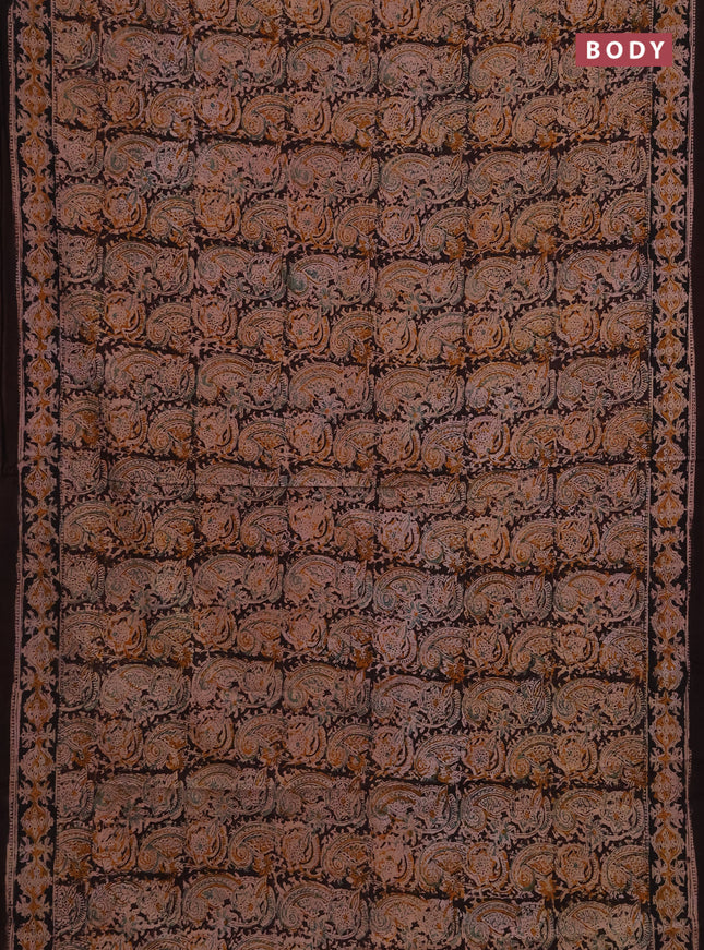 Kalamkari cotton saree coffee brown with allover block prints and printed border