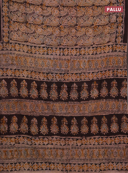 Kalamkari cotton saree coffee brown with allover block prints and printed border