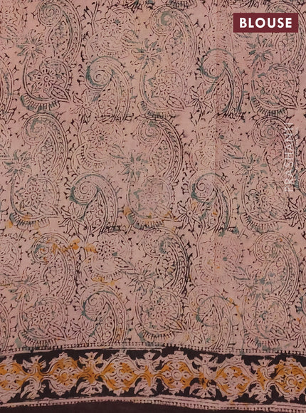 Kalamkari cotton saree coffee brown with allover block prints and printed border