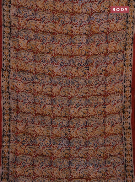 Kalamkari cotton saree maroon and black with allover block prints and printed border